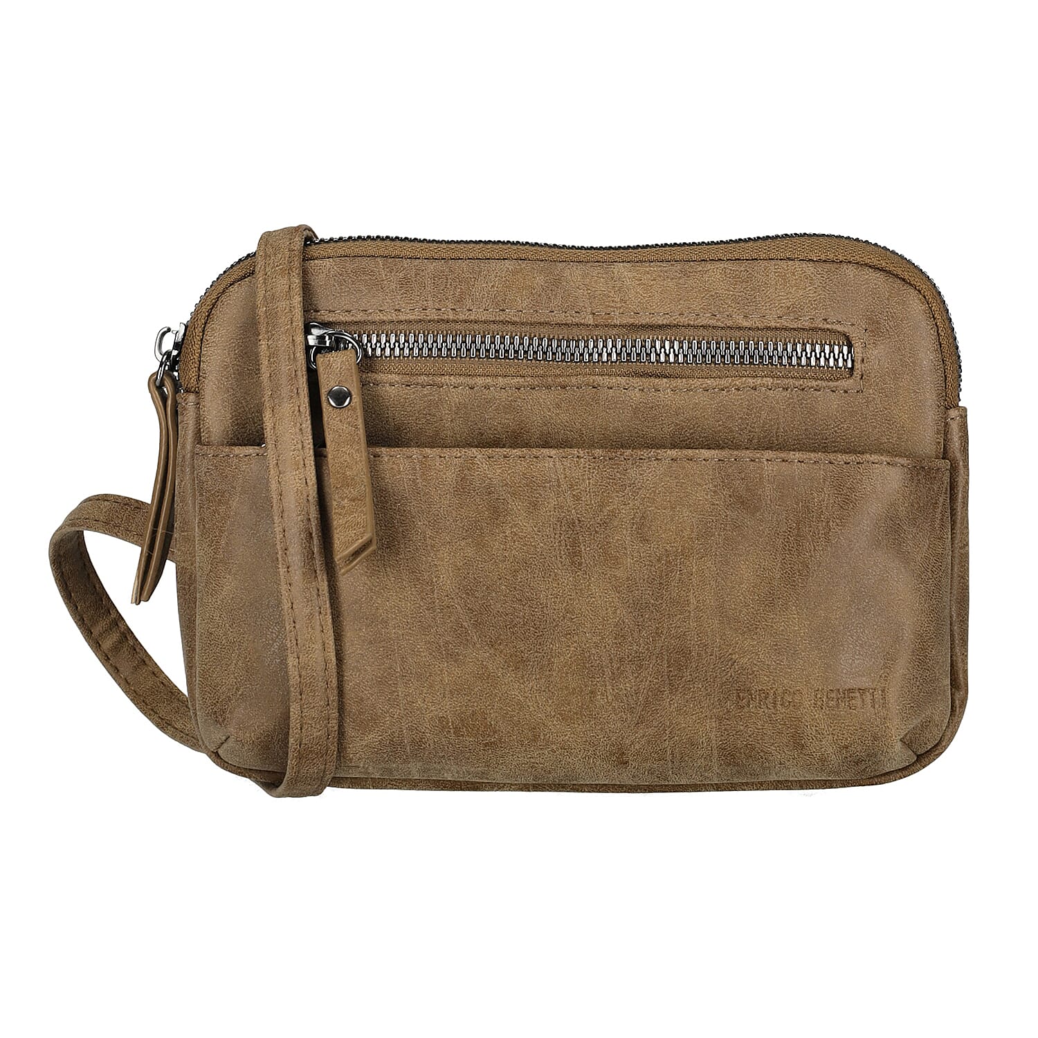 Designer Closeout - Enrico Benetti Crossbody Bag with Exterior Zipped Pocket - Camel
