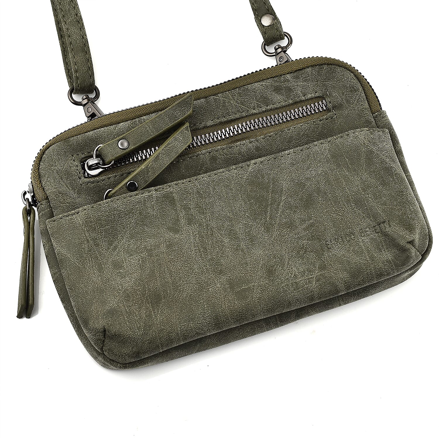 Designer Closeout - Enrico Benetti Crossbody Bag with Exterior Zipped Pocket - Olive
