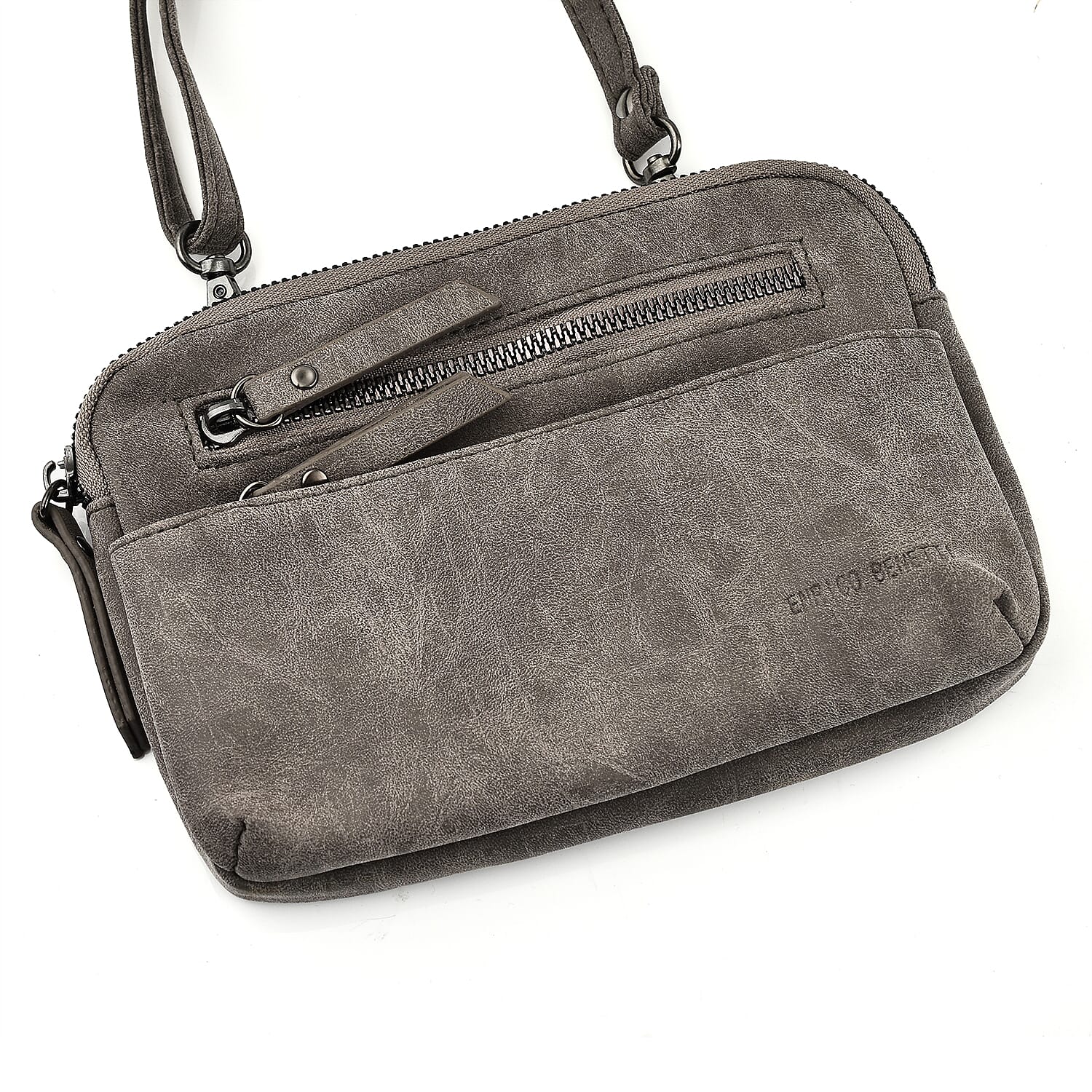 Designer Closeout - Enrico Benetti Crossbody Bag with Exterior Zipped Pocket - Midgrey