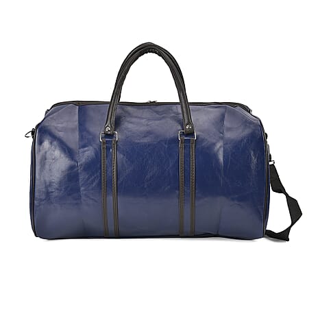 Designer Inspired Travel Duffle Bag with Shoulder Strap - Navy