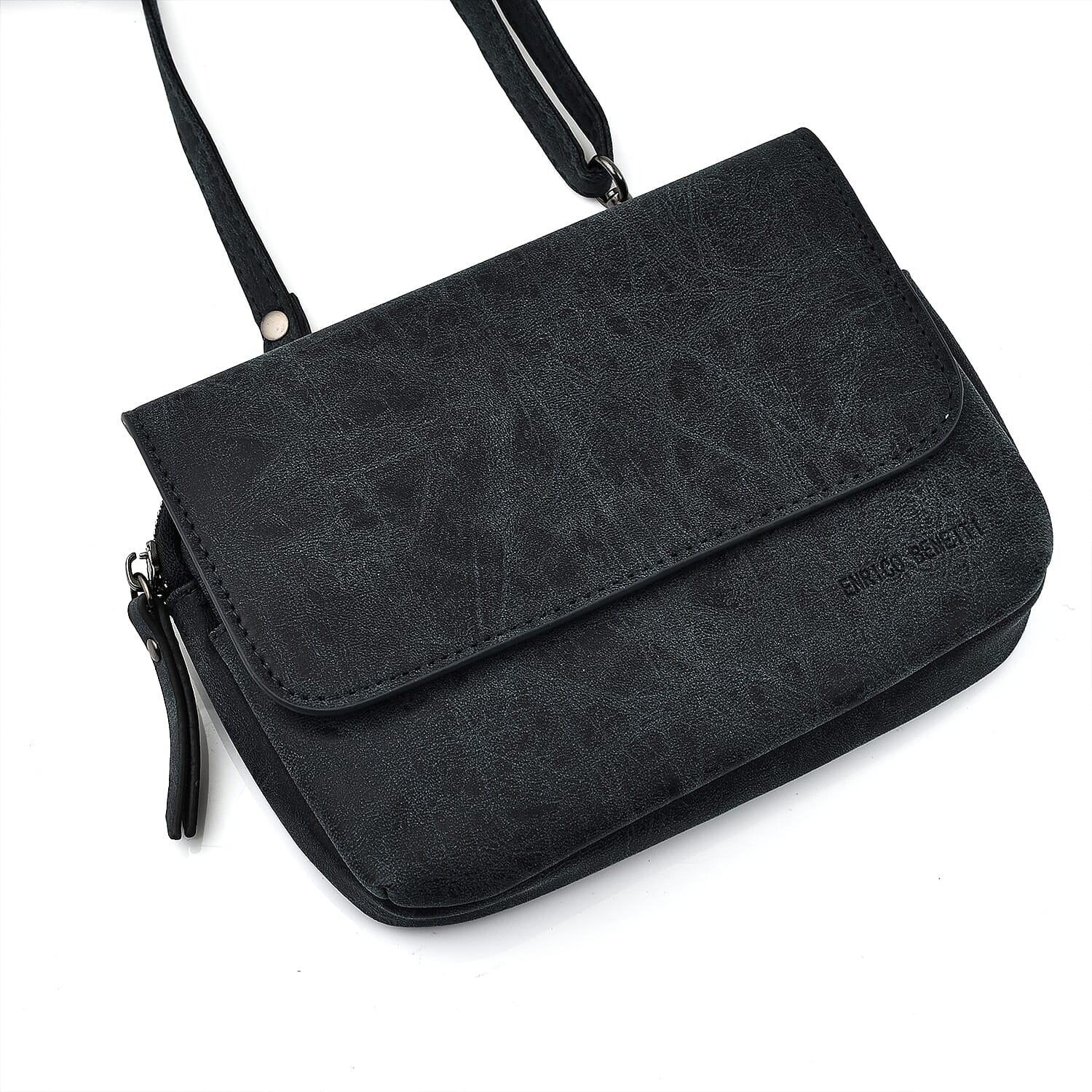 Designer Closeout - Enrico Benetti Leatherette Flap Crossbody Bag with Shoulder Strap - Navy