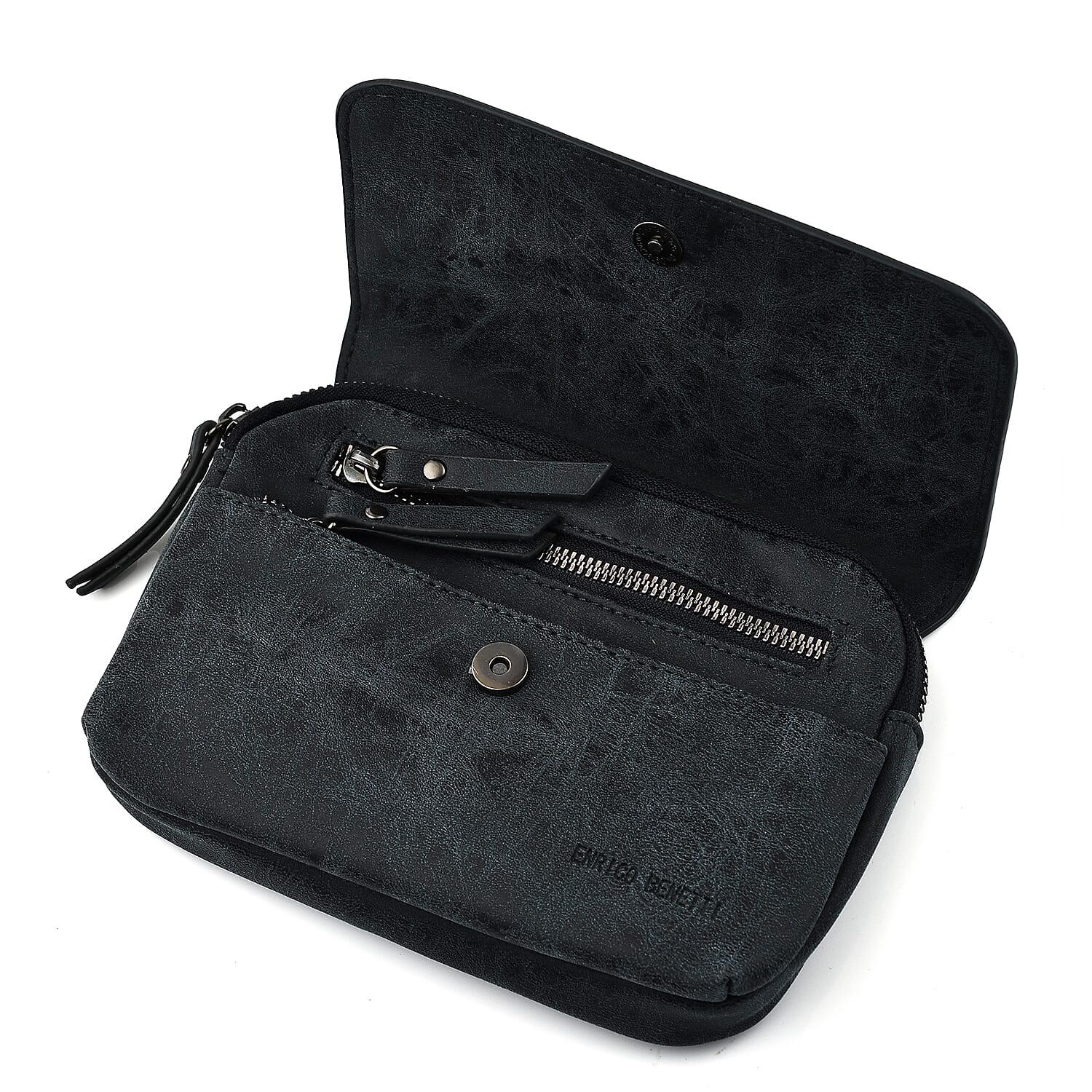 Designer Closeout - Enrico Benetti Leatherette Flap Crossbody Bag with Shoulder Strap - Navy