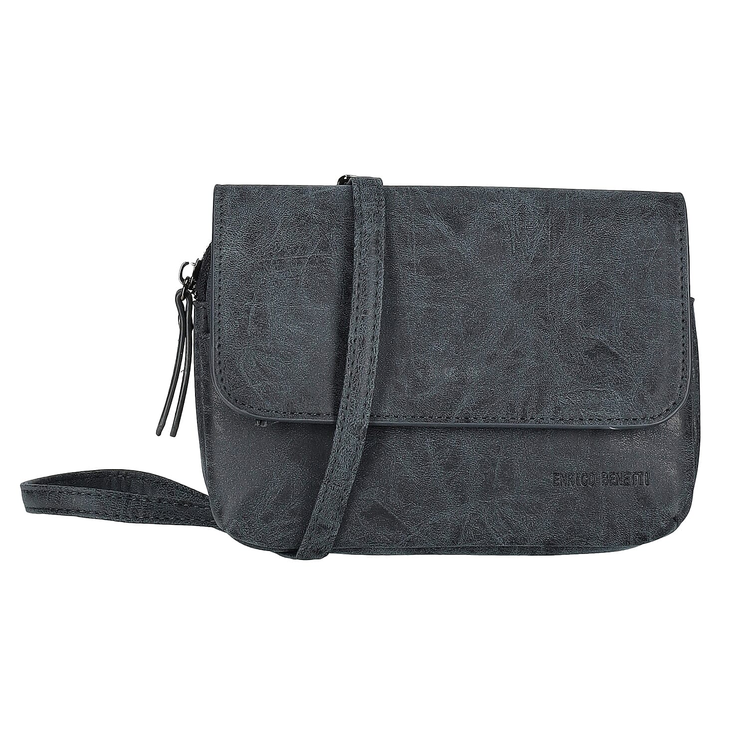 Designer Closeout - Enrico Benetti Leatherette Flap Crossbody Bag with Shoulder Strap - Navy
