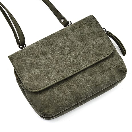 Designer Closeout - Enrico Benetti Leatherette Flap Crossbody Bag with Shoulder Strap - Olive