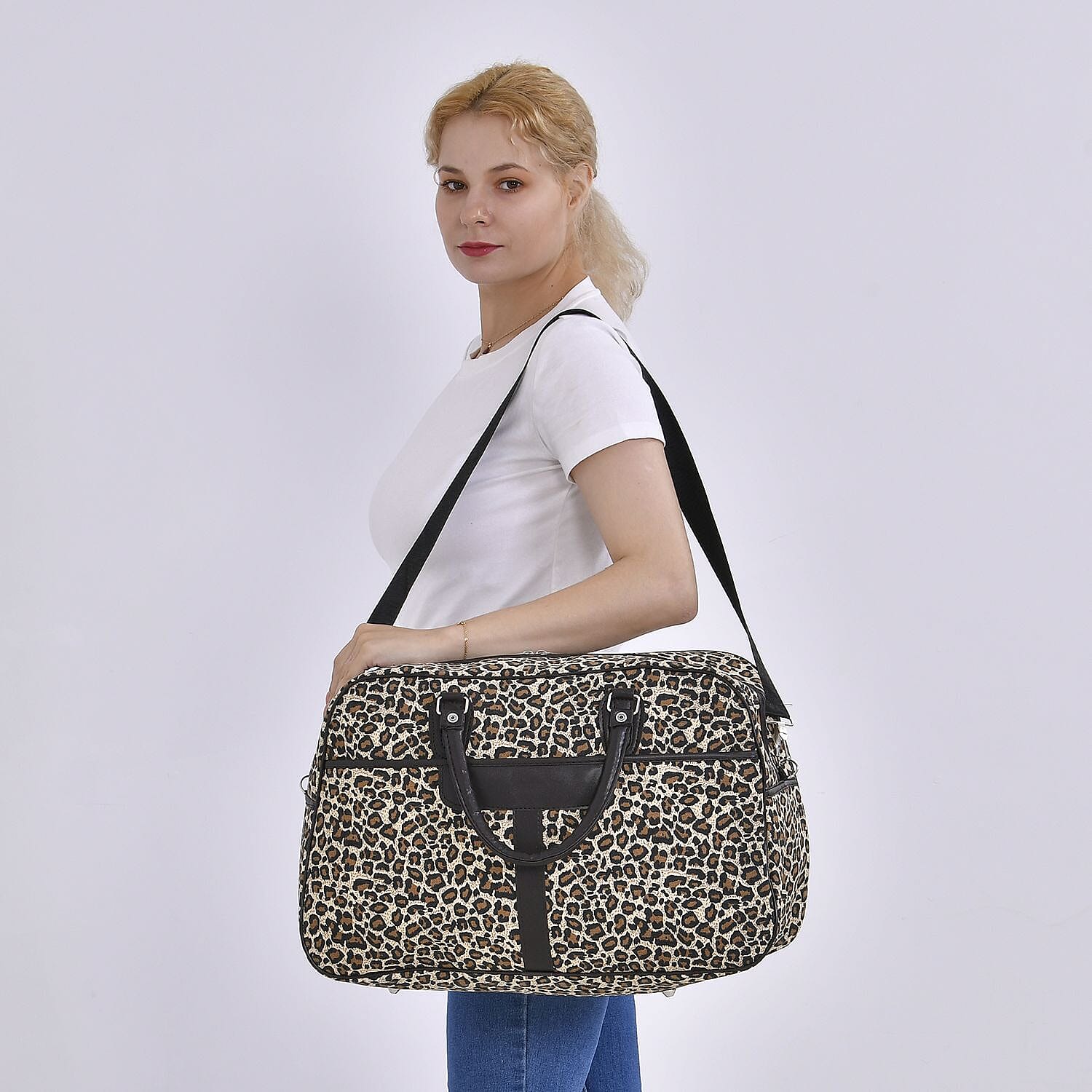 Polyester Leopard Travel Bag (Size 51x19x33 cm) - Brown & White