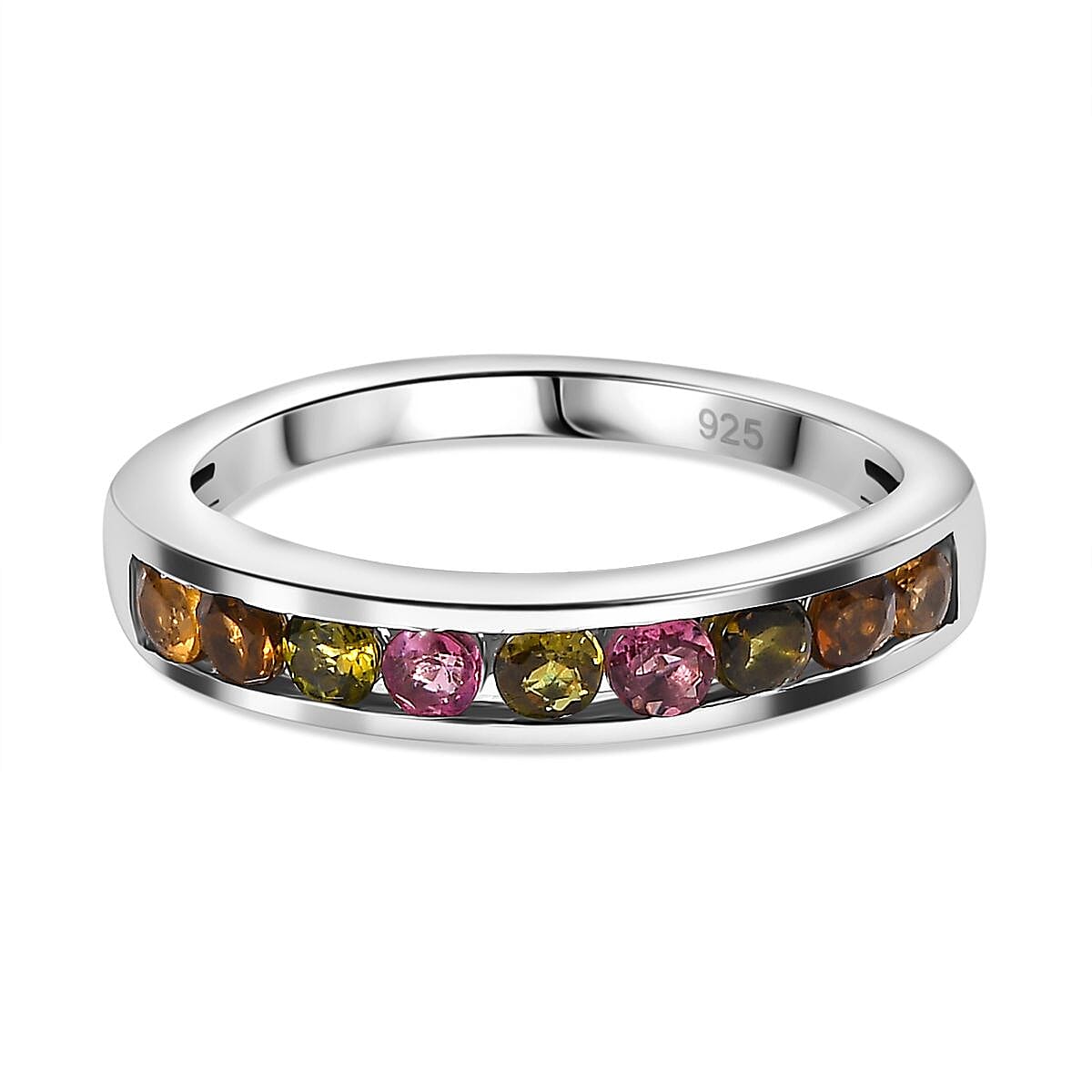 Multi-Tourmaline Stackable Ring in Platinum Overlay Sterling Silver
