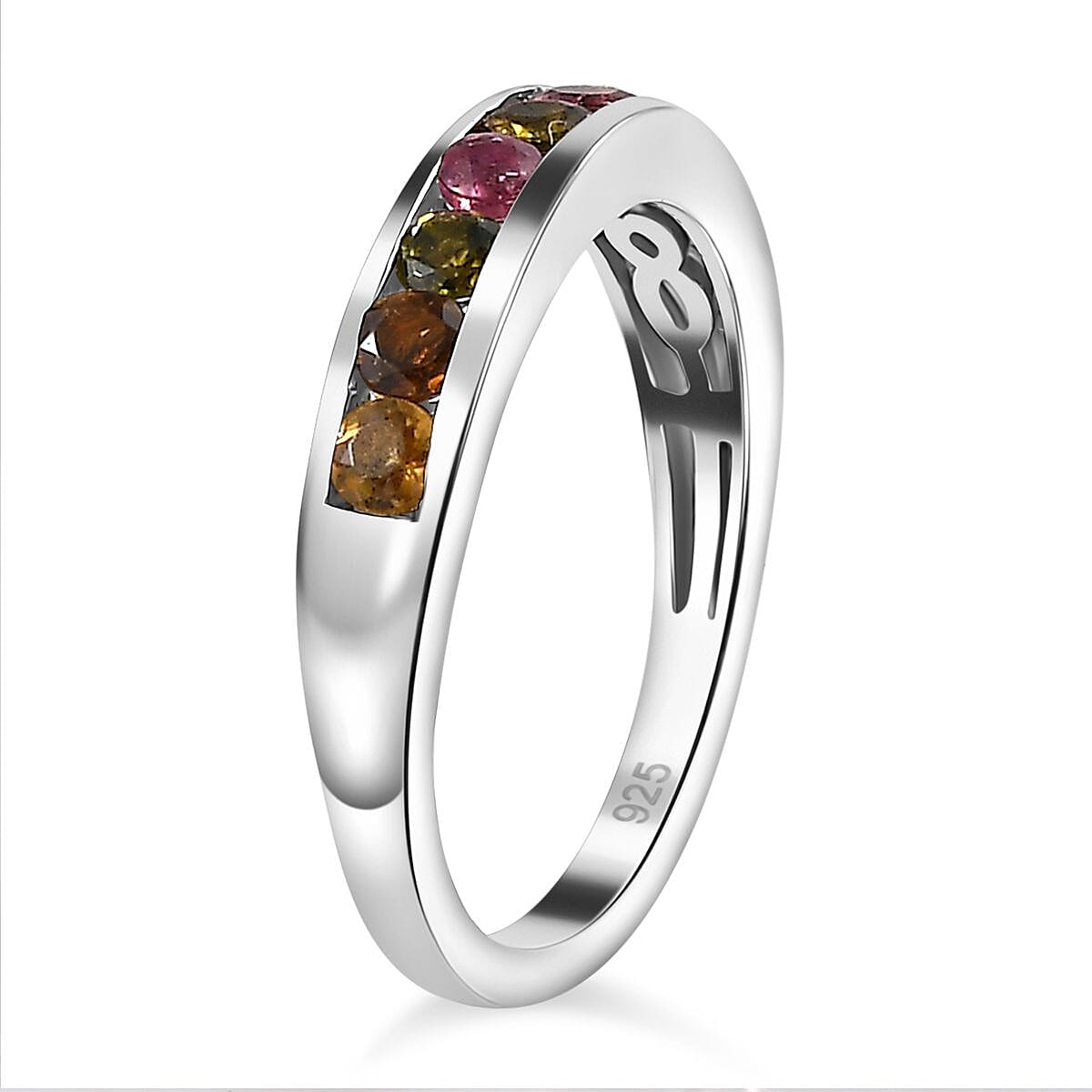 Multi-Tourmaline Stackable Ring in Platinum Overlay Sterling Silver