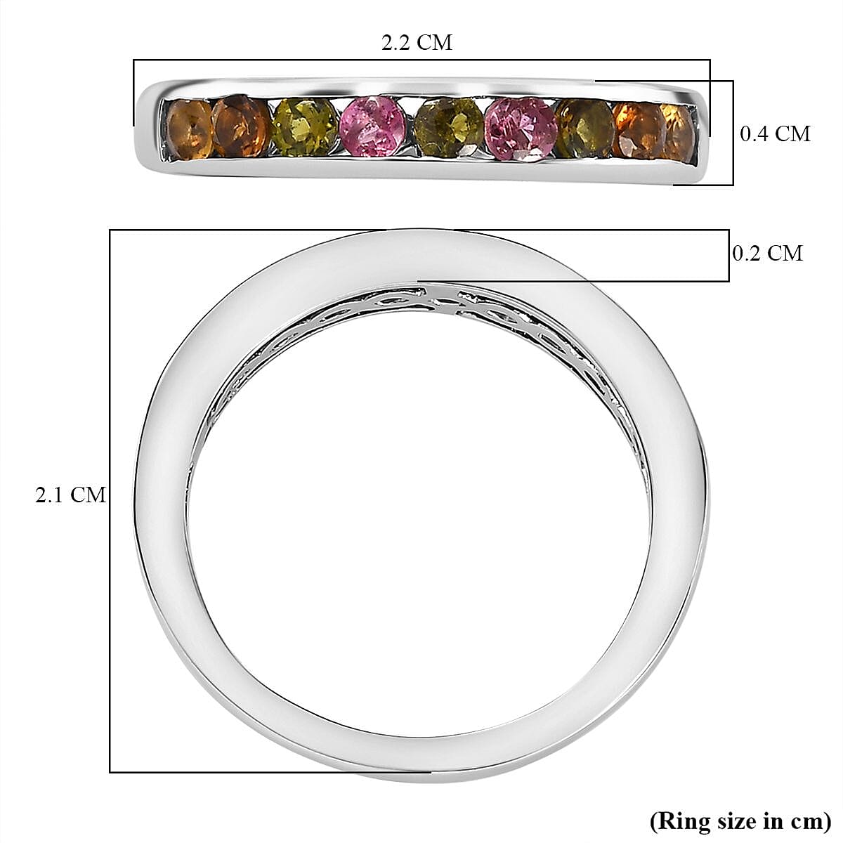 Multi-Tourmaline Stackable Ring in Platinum Overlay Sterling Silver