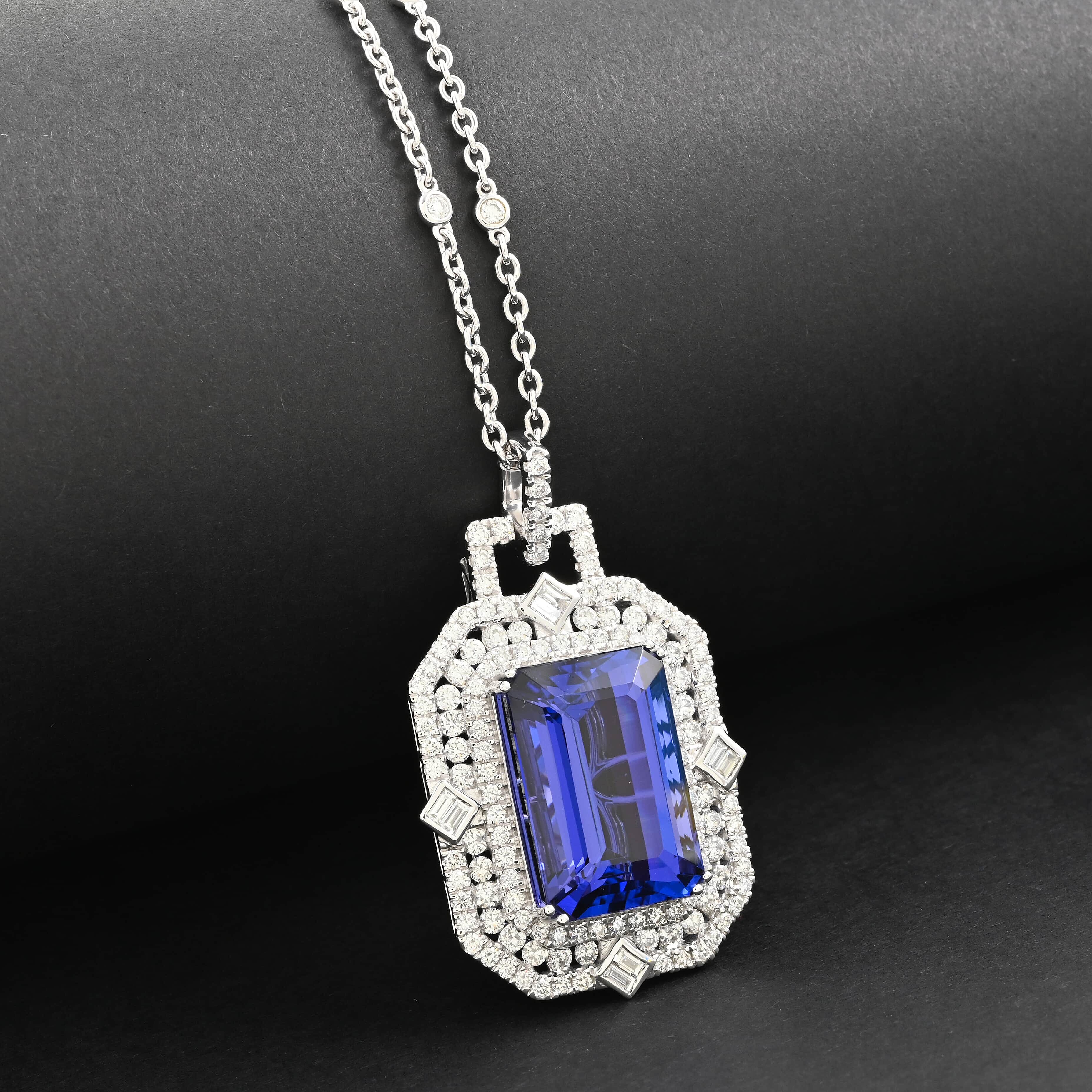Certified and Appraised RHAPSODY 950 Platinum AAAA Tanzanite, Diamond Necklace 18 Inches, 20.05 Ct