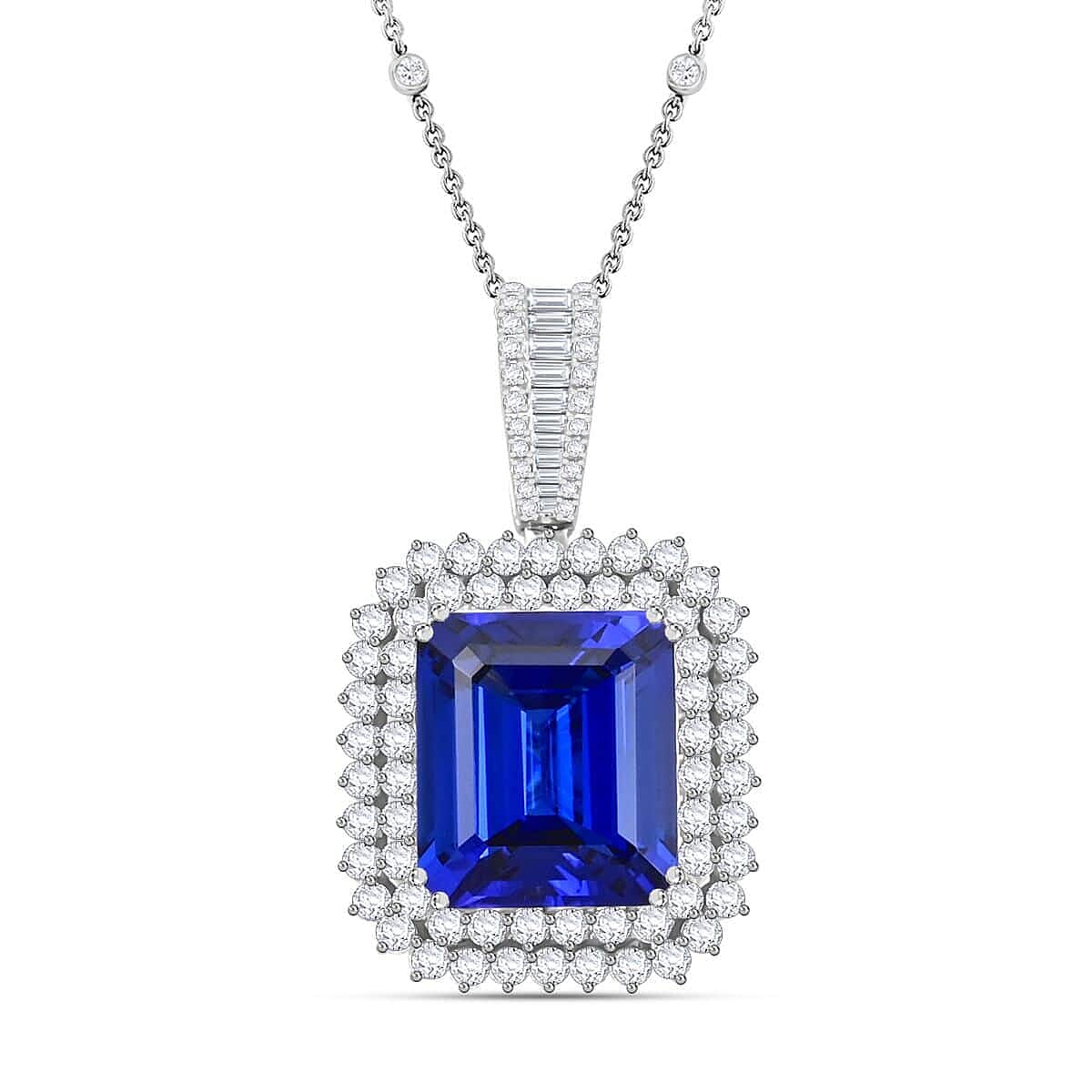 Certified and Appraised RHAPSODY 950 Platinum AAAA Tanzanite, Diamond Pendant Necklace 18 Inches