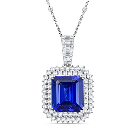 Certified and Appraised RHAPSODY 950 Platinum AAAA Tanzanite, Diamond Pendant Necklace 18 Inches