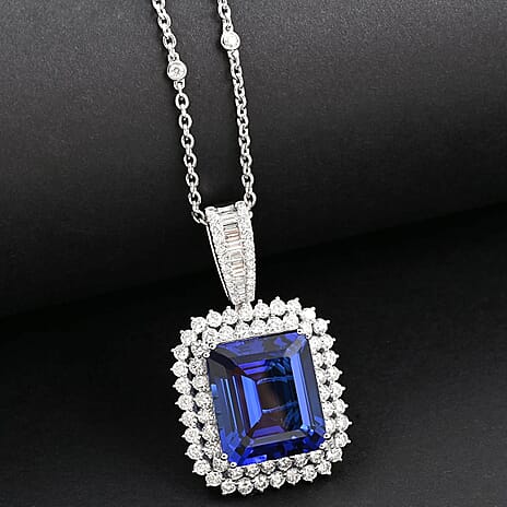 Certified and Appraised RHAPSODY 950 Platinum AAAA Tanzanite, Diamond Pendant Necklace 18 Inches