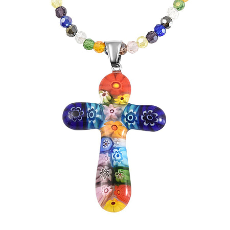 Multi Color Murano Glass , Multi Color Crystal Necklace Pure White Stainless Steel 0.020 Ct