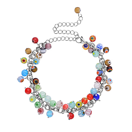 Multi Colour Murano Style Glass Stainless Steel Bracelet