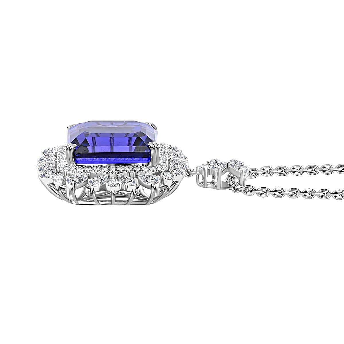 Certified and Appraised RHAPSODY 950 Platinum AAAA Tanzanite, Diamond Necklace 18 Inches 27.39 ct.