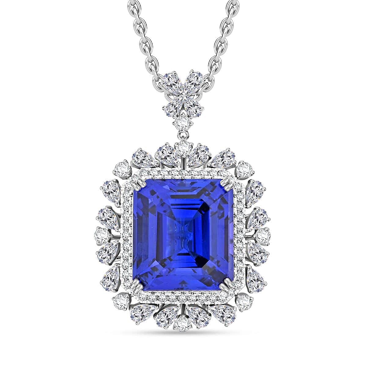 Certified and Appraised RHAPSODY 950 Platinum AAAA Tanzanite, Diamond Necklace 18 Inches 27.39 ct.