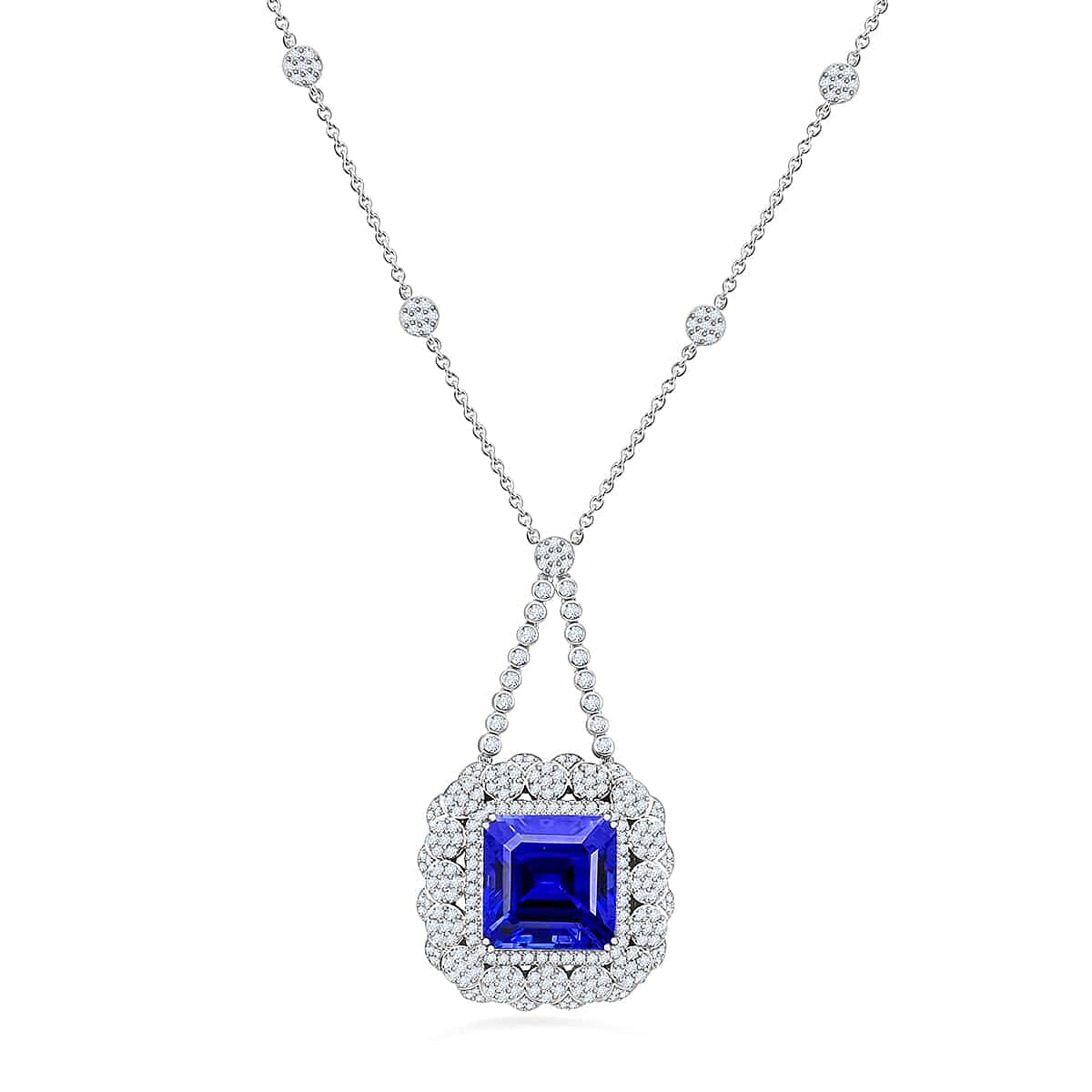 Certified and Appraised RHAPSODY 950 Platinum AAAA Tanzanite, White Diamond VS Pendant 43.35 Ct.