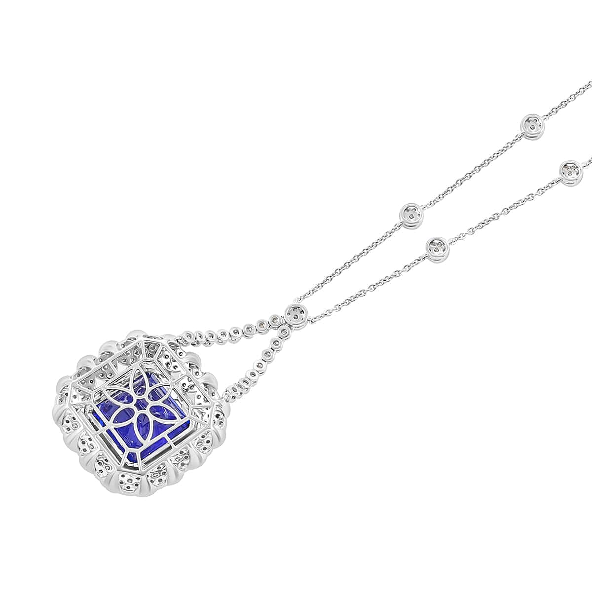 Certified and Appraised RHAPSODY 950 Platinum AAAA Tanzanite, White Diamond VS Pendant 43.35 Ct.