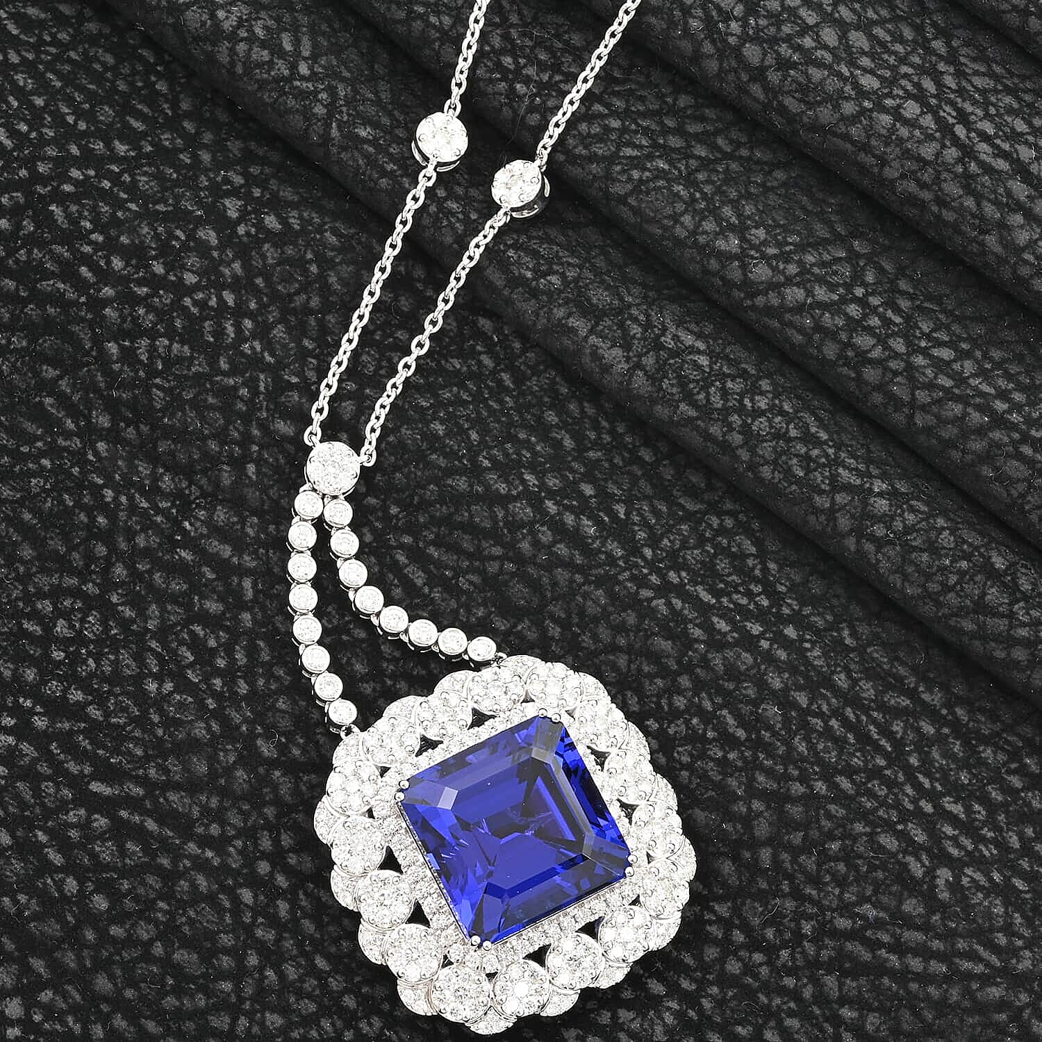 Certified and Appraised RHAPSODY 950 Platinum AAAA Tanzanite, White Diamond VS Pendant 43.35 Ct.