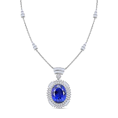 Certified and Appraised RHAPSODY 950 Platinum AAAA Tanzanite, Diamond Necklace 18 Inches 35.06 ct.