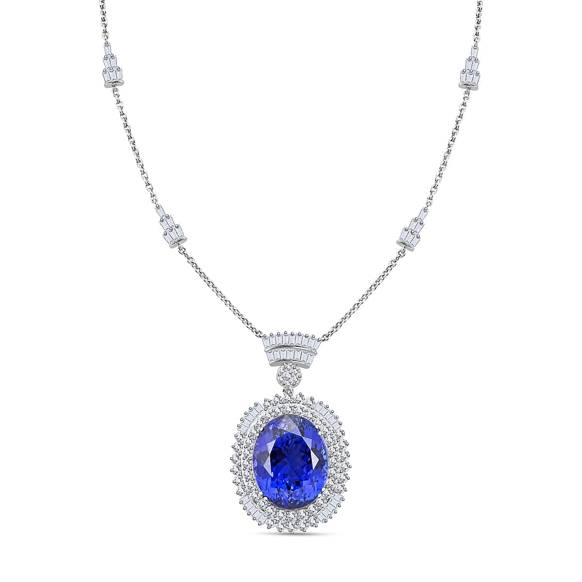 Certified and Appraised RHAPSODY 950 Platinum AAAA Tanzanite, Diamond Necklace 18 Inches 35.06 ct.
