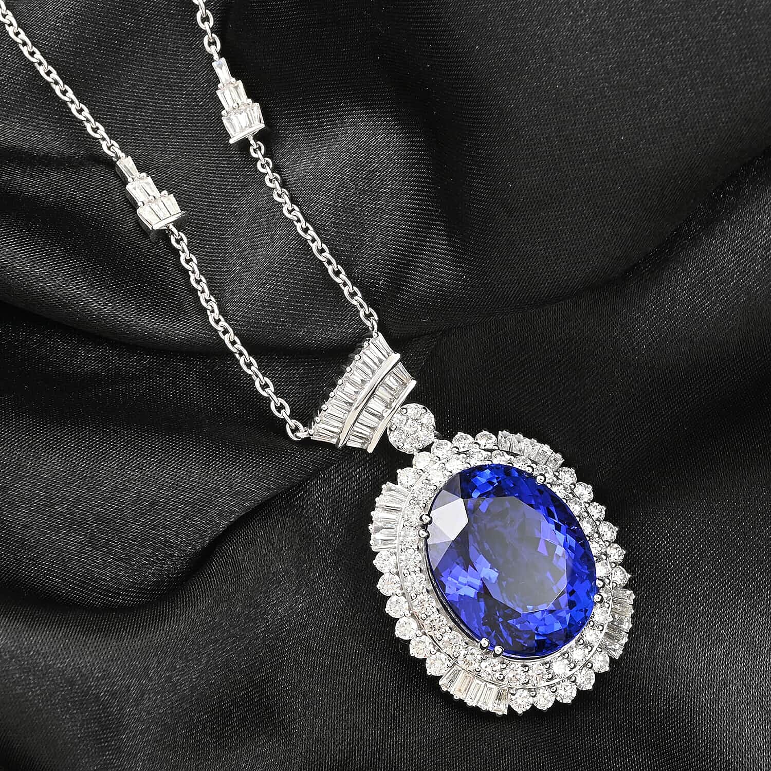 Certified and Appraised RHAPSODY 950 Platinum AAAA Tanzanite, Diamond Necklace 18 Inches 35.06 ct.