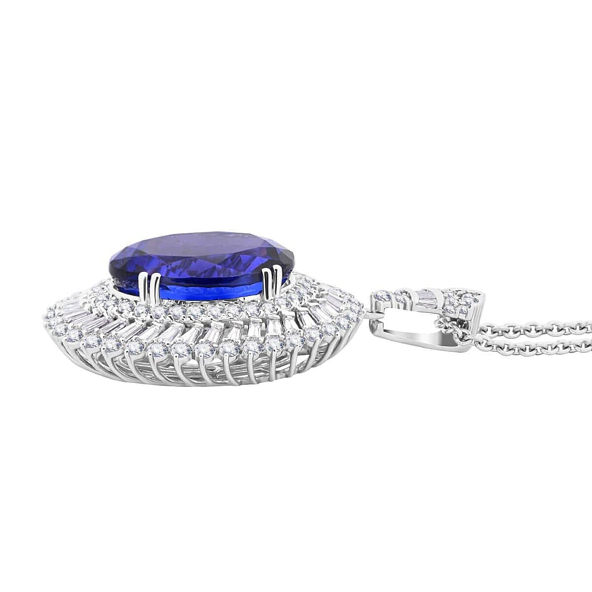 Certified and Appraised RHAPSODY 950 Platinum AAAA Tanzanite, Diamond Necklace 18 Inches 26.84 ct.