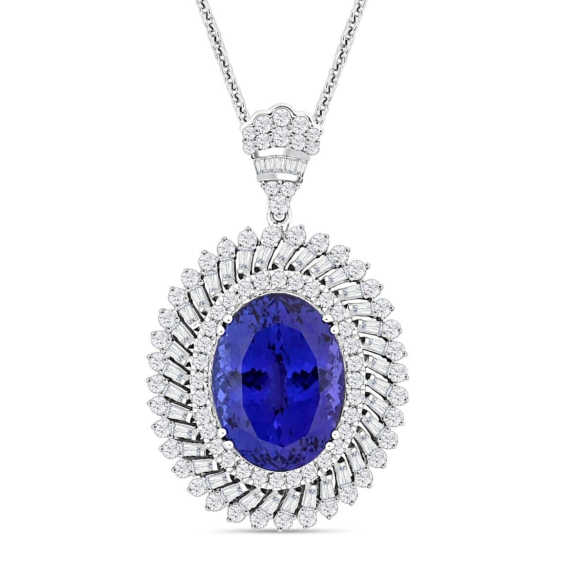 Certified and Appraised RHAPSODY 950 Platinum AAAA Tanzanite, Diamond Necklace 18 Inches 26.84 ct.