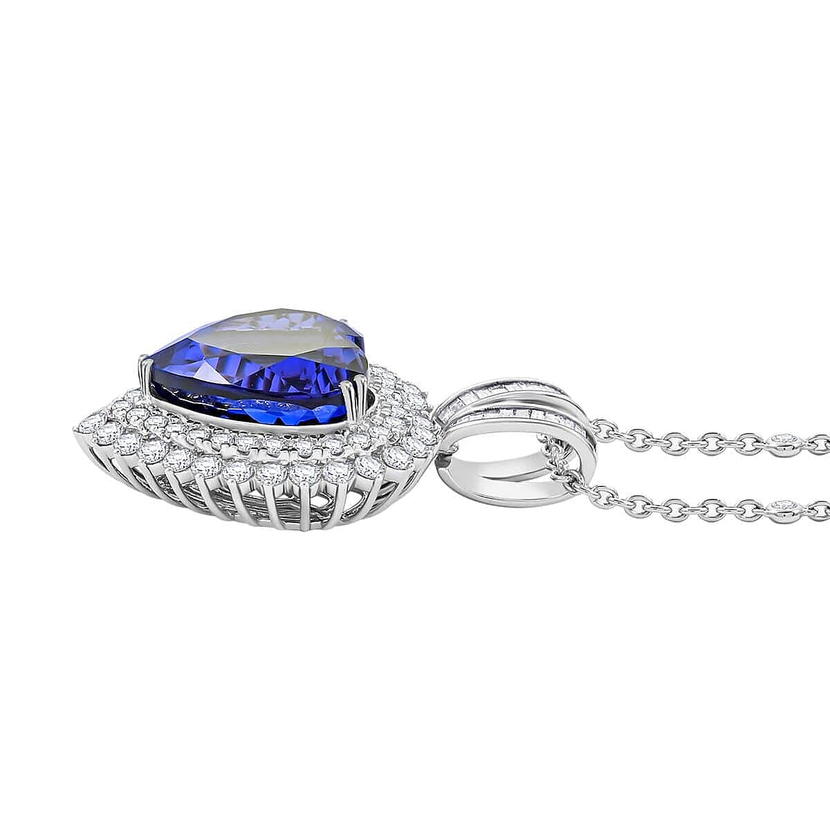 Certified and Appraised RHAPSODY 950 Platinum AAAA Tanzanite, Diamond Heart Necklace 23.45 Ct