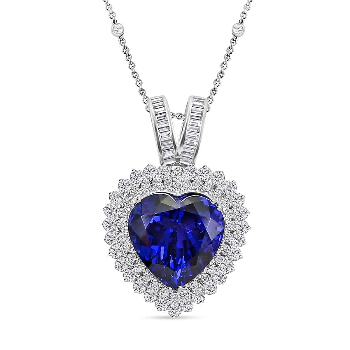 Certified and Appraised RHAPSODY 950 Platinum AAAA Tanzanite, Diamond Heart Necklace 23.45 Ct