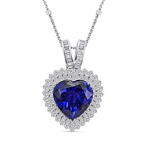 Certified and Appraised RHAPSODY 950 Platinum AAAA Tanzanite, Diamond Heart Necklace 23.45 Ct