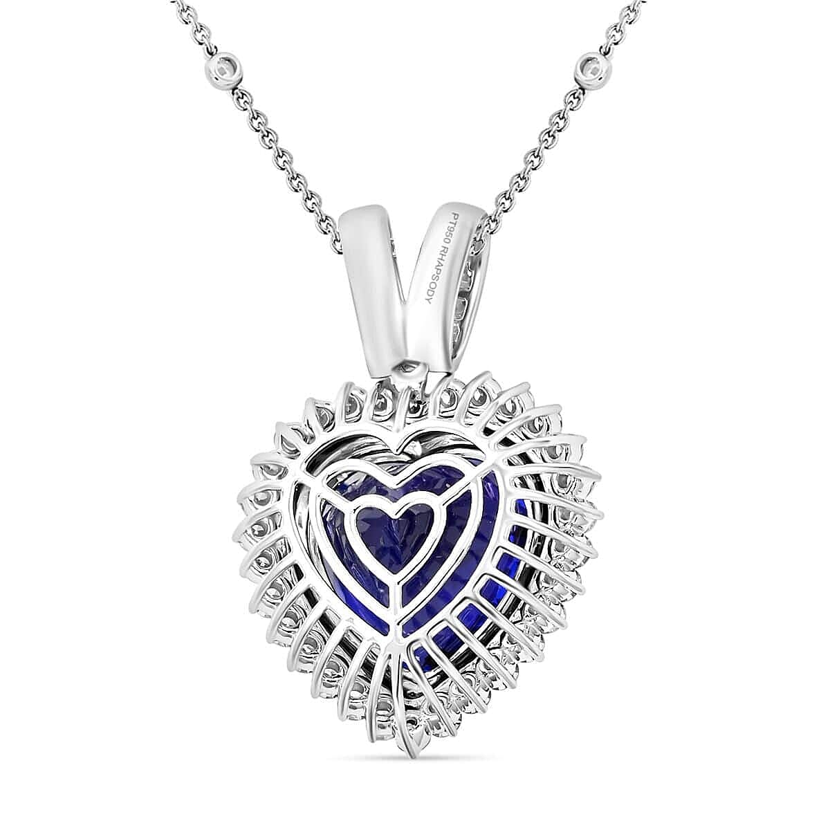 Certified and Appraised RHAPSODY 950 Platinum AAAA Tanzanite, Diamond Heart Necklace 23.45 Ct
