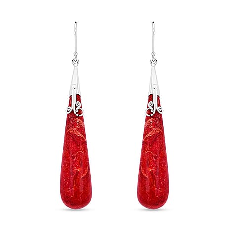 Red Coral Earring with Hook Sterling Silver