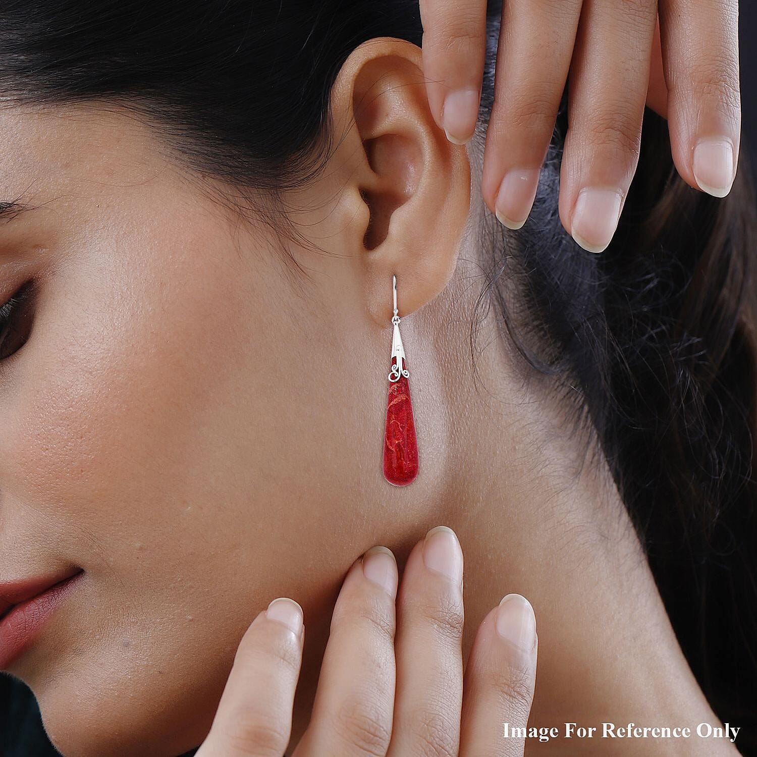 Red Coral Earring with Hook Sterling Silver