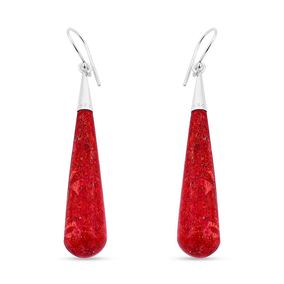 Red Coral Earring with Hook Sterling Silver
