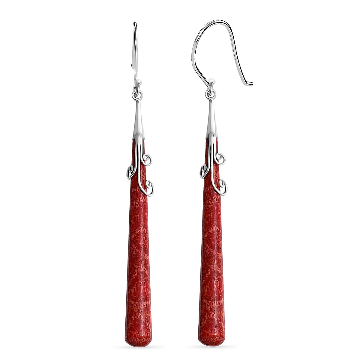 Red Coral Earring with Hook Sterling Silver
