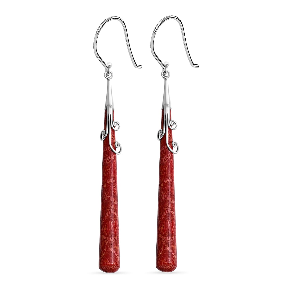 Red Coral Earring with Hook Sterling Silver