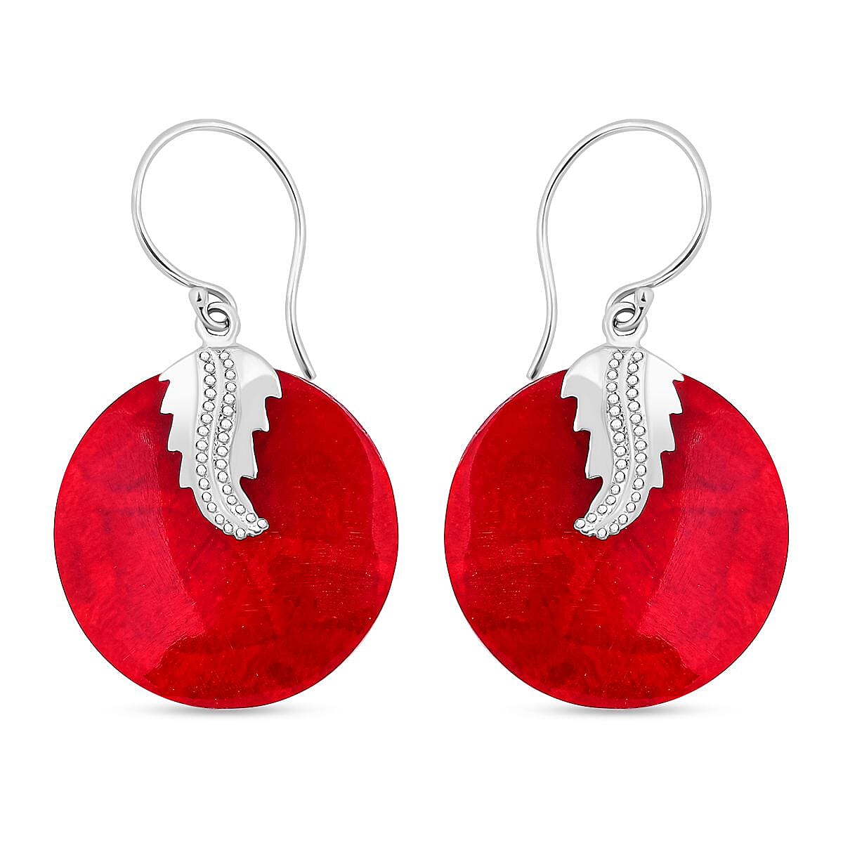 Red Coral Hook Earring in Sterling Silver
