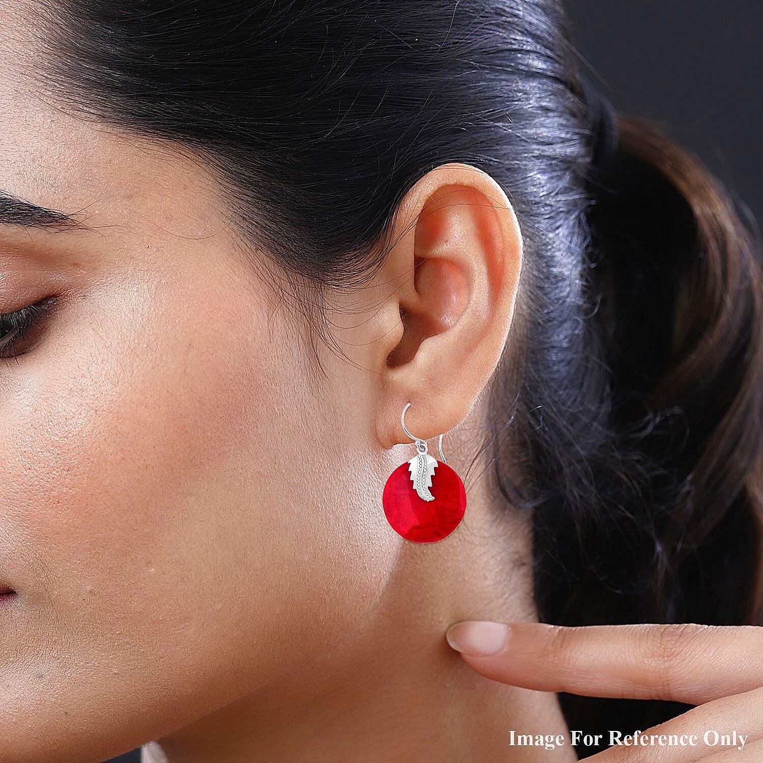 Red Coral Hook Earring in Sterling Silver
