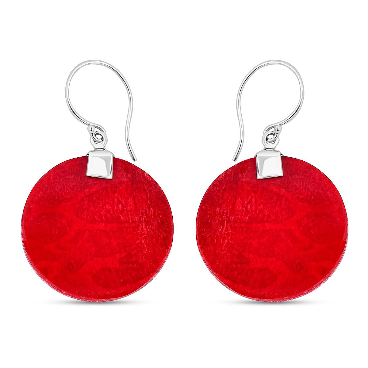 Red Coral Hook Earring in Sterling Silver