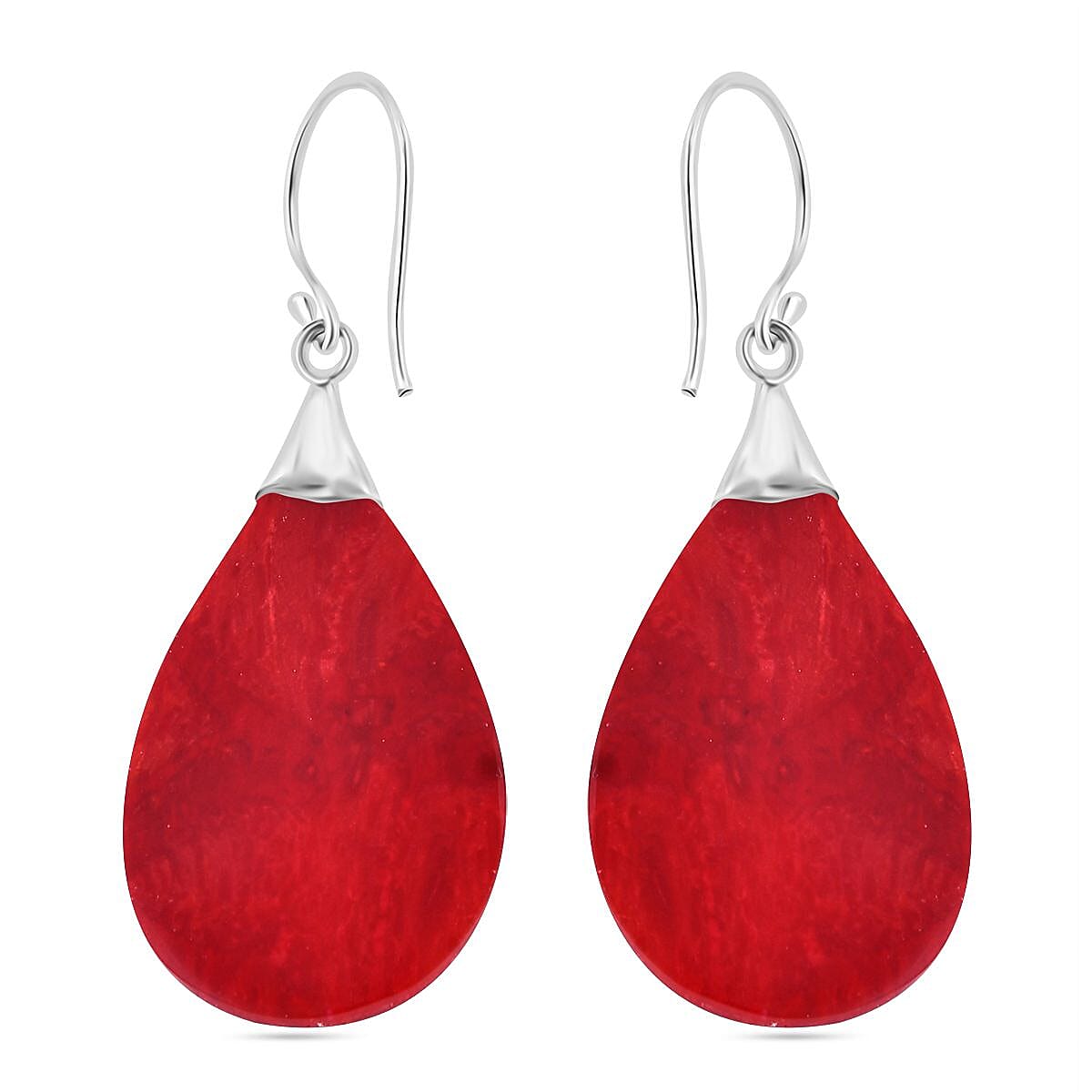 Red Coral Sterling Silver Floral Drop Earring with J Hook
