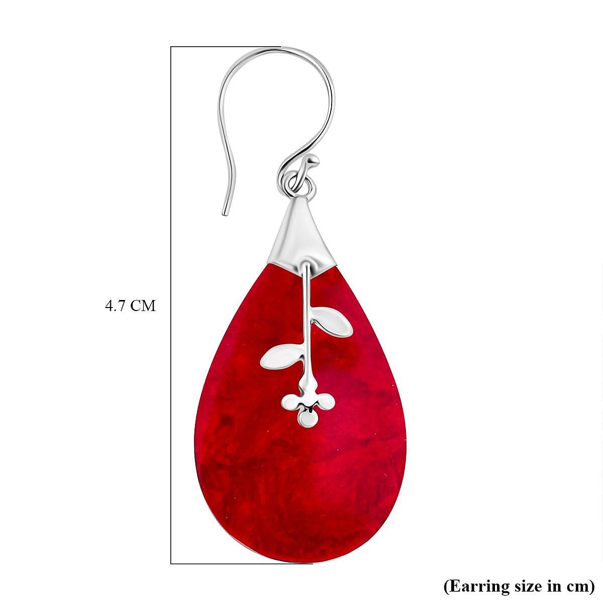 Red Coral Sterling Silver Floral Drop Earring with J Hook