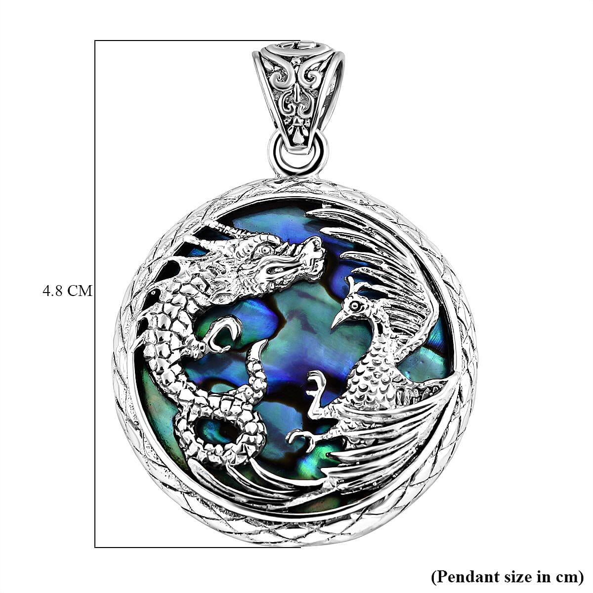 Royal Bali Collection- Garuda and Naga Abalone Shell Handmade  Pendant in Sterling Silver