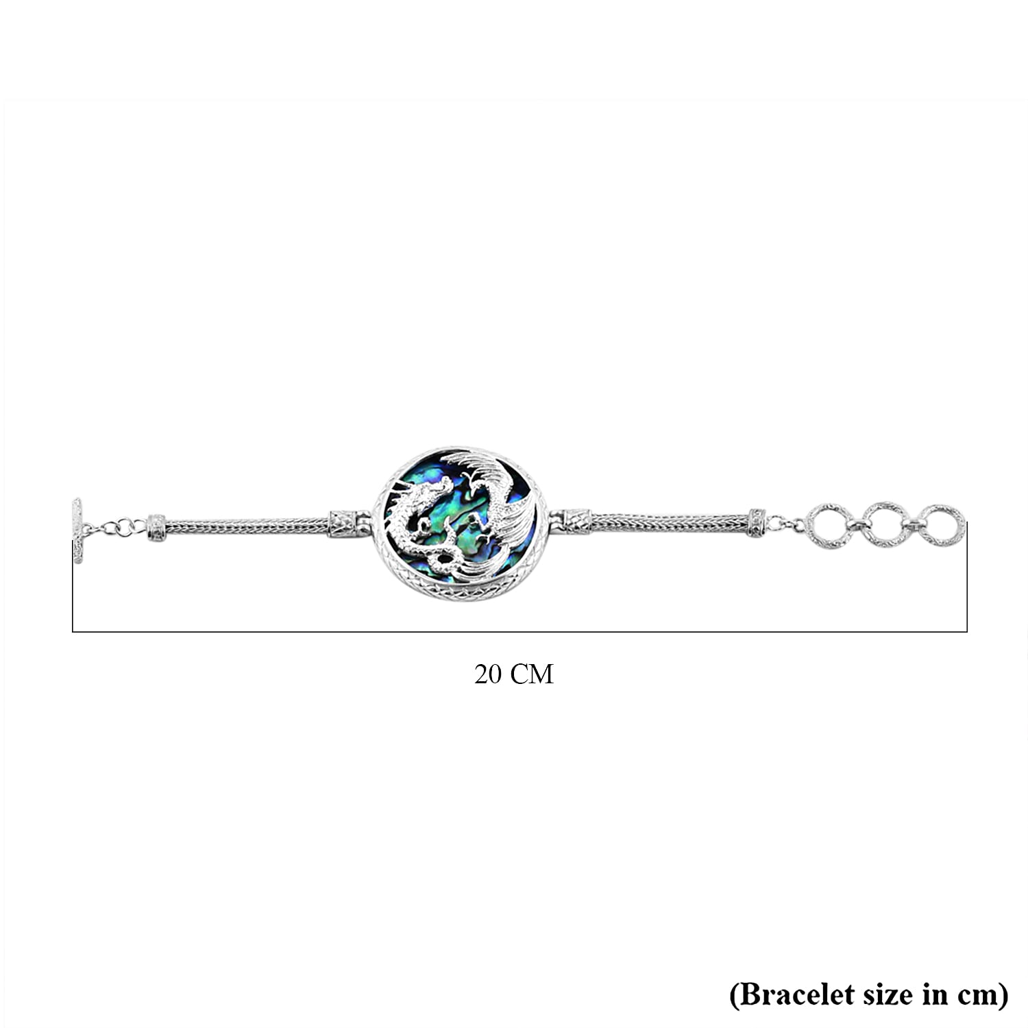 Royal Bali Collection- Garuda and Naga Abalone Shell Handmade Sterling Silver Bracelet (Size 8) with T-Bar Clasp Silver Wt. 24.35 gms Royal Bali Collection- Garuda and Naga Abalone Shell Handmade Sterling Silver Bracelet (Size 8) with T-Bar Clasp Silver Wt. 24.35 gms