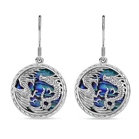 Royal Bali Collection- Garuda and Naga Abalone Shell Handmade Earrings Sterling Silver