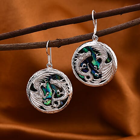 Royal Bali Collection- Garuda and Naga Abalone Shell Handmade Earring in Sterling Silver