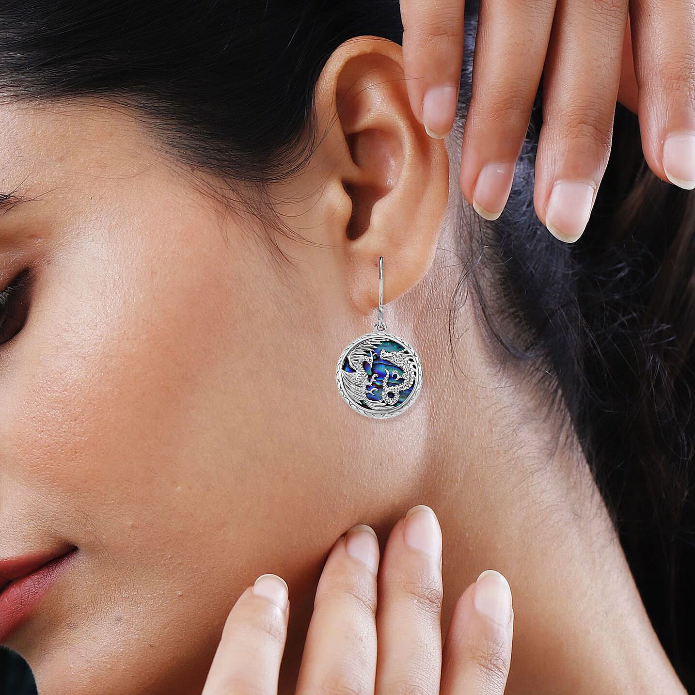 Artisan-crafted Collection- Garuda and Naga Abalone Shell Handmade Earring in Sterling Silver