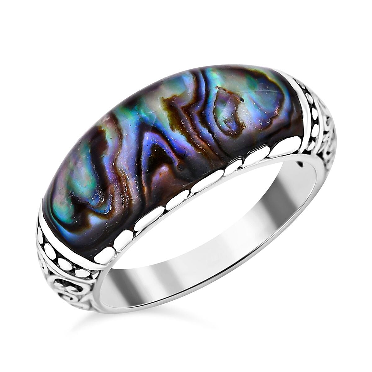 Abalone Shell  Ring  Sterling Silver 0.01 ct,  Silver Wt. 5.2 Gms  0.010  Ct.