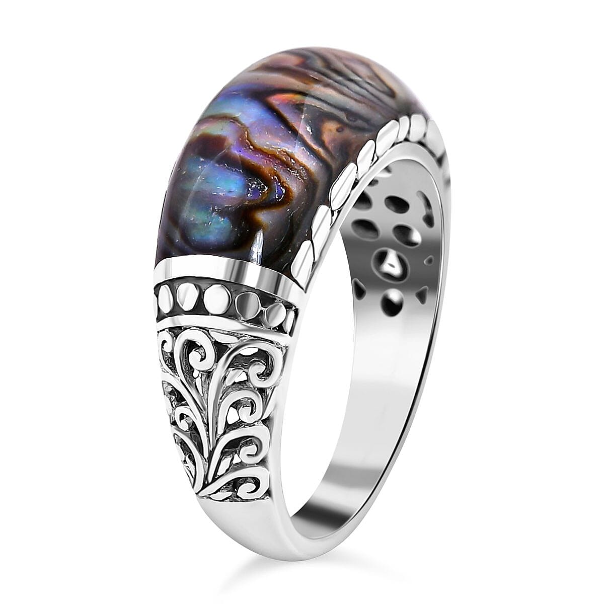 Abalone Shell  Ring  Sterling Silver 0.01 ct,  Silver Wt. 5.2 Gms  0.010  Ct.