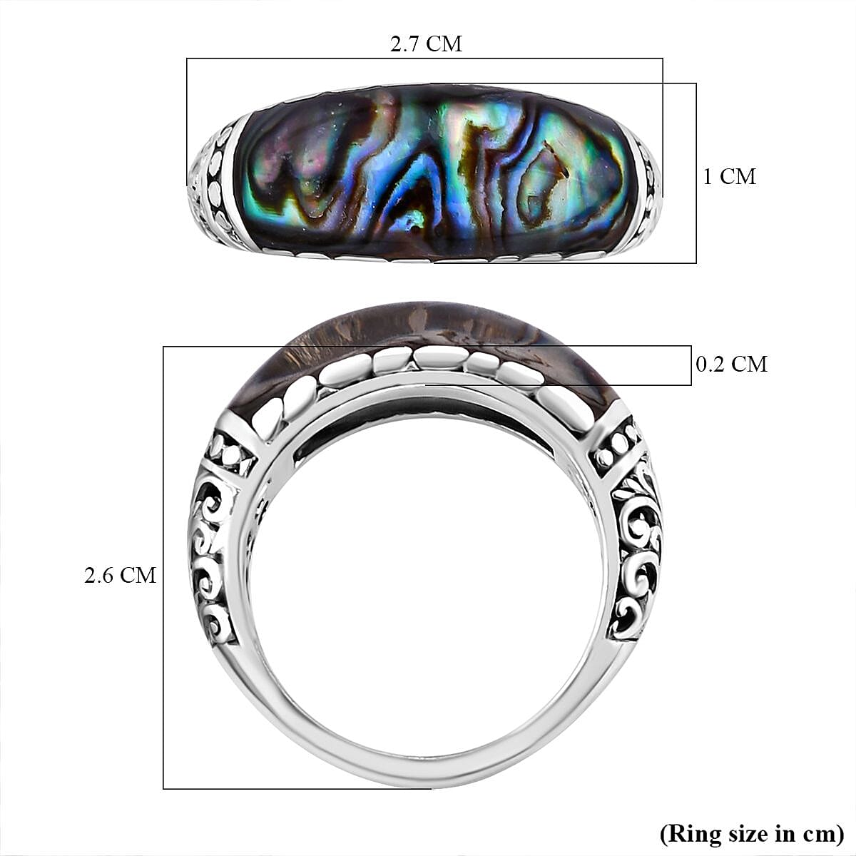Abalone Shell  Ring  Sterling Silver 0.01 ct,  Silver Wt. 5.2 Gms  0.010  Ct.